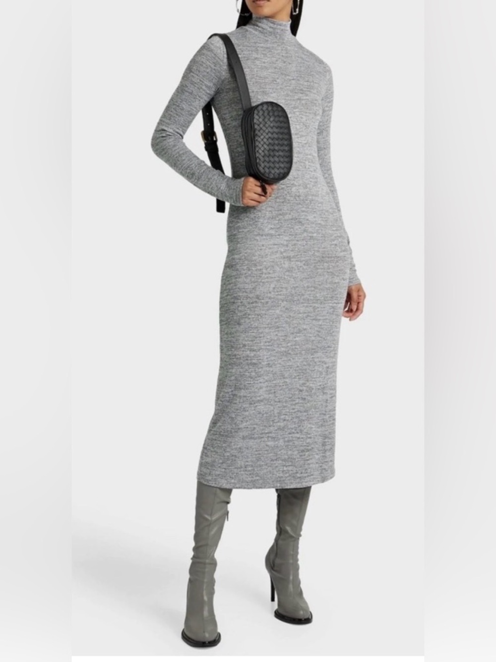 Rag &‎ Bone Gray Ribbed Turtleneck Midi Dress XS Bodycon Stretch Knit Gray